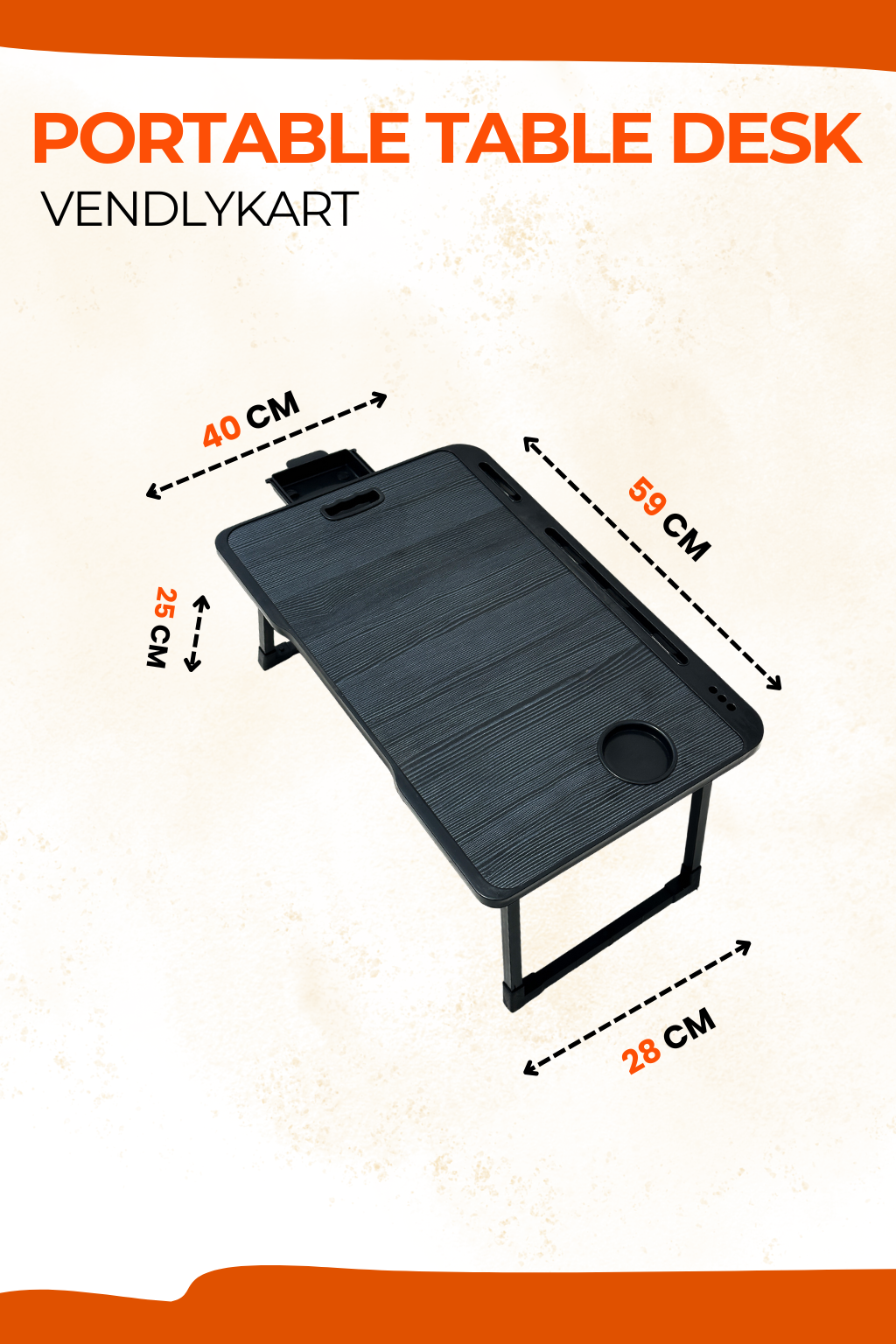 Portable Table Desk – Black | Foldable Laptop & Study Table