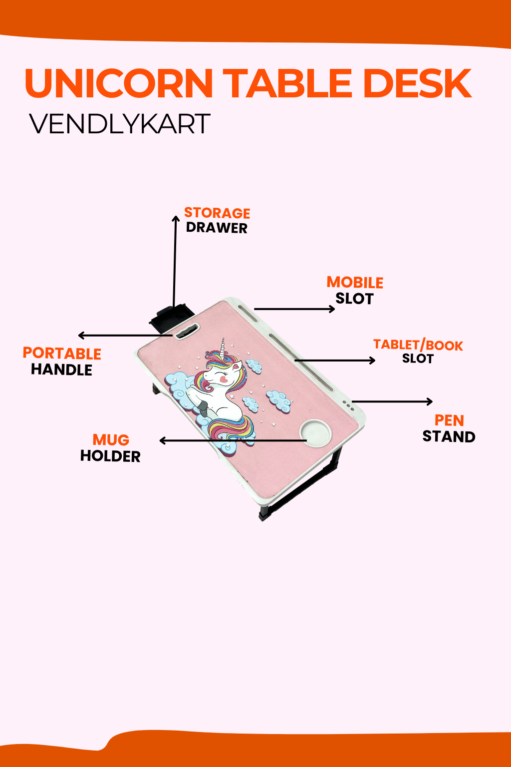 Unicorn Table Desk for Kids – Foldable & Fun Study Table