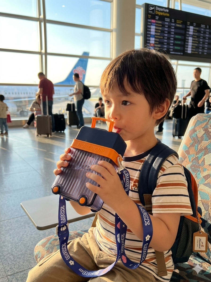 Vendly's Suitcase sipper/trolley bottle with stickers