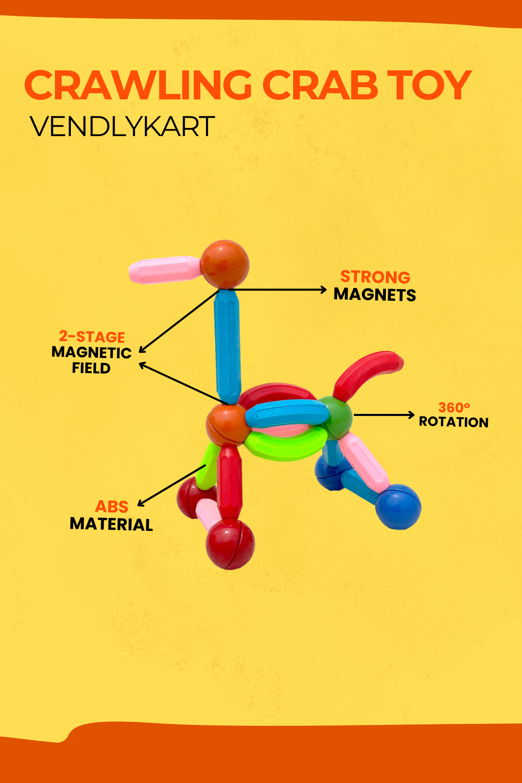 36Pcs Magnetic Sticks & Crawling Crab Toy Combo