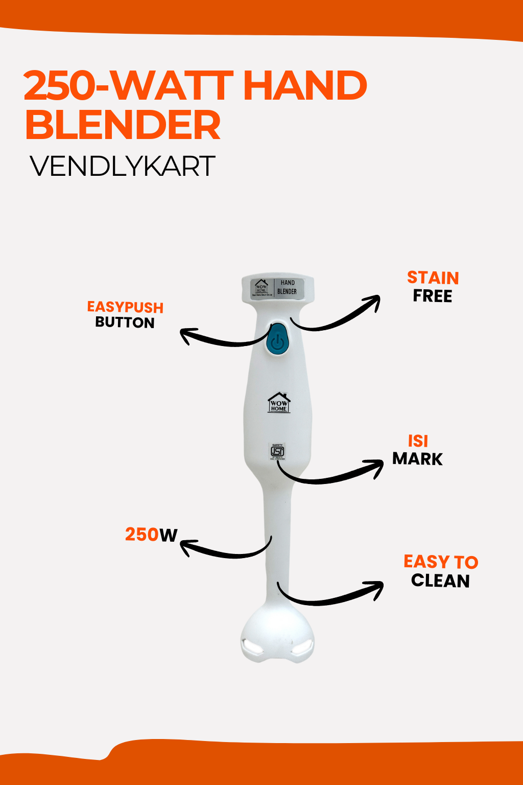 250-Watt Hand Blender for Kitchen – Powerful & Compact