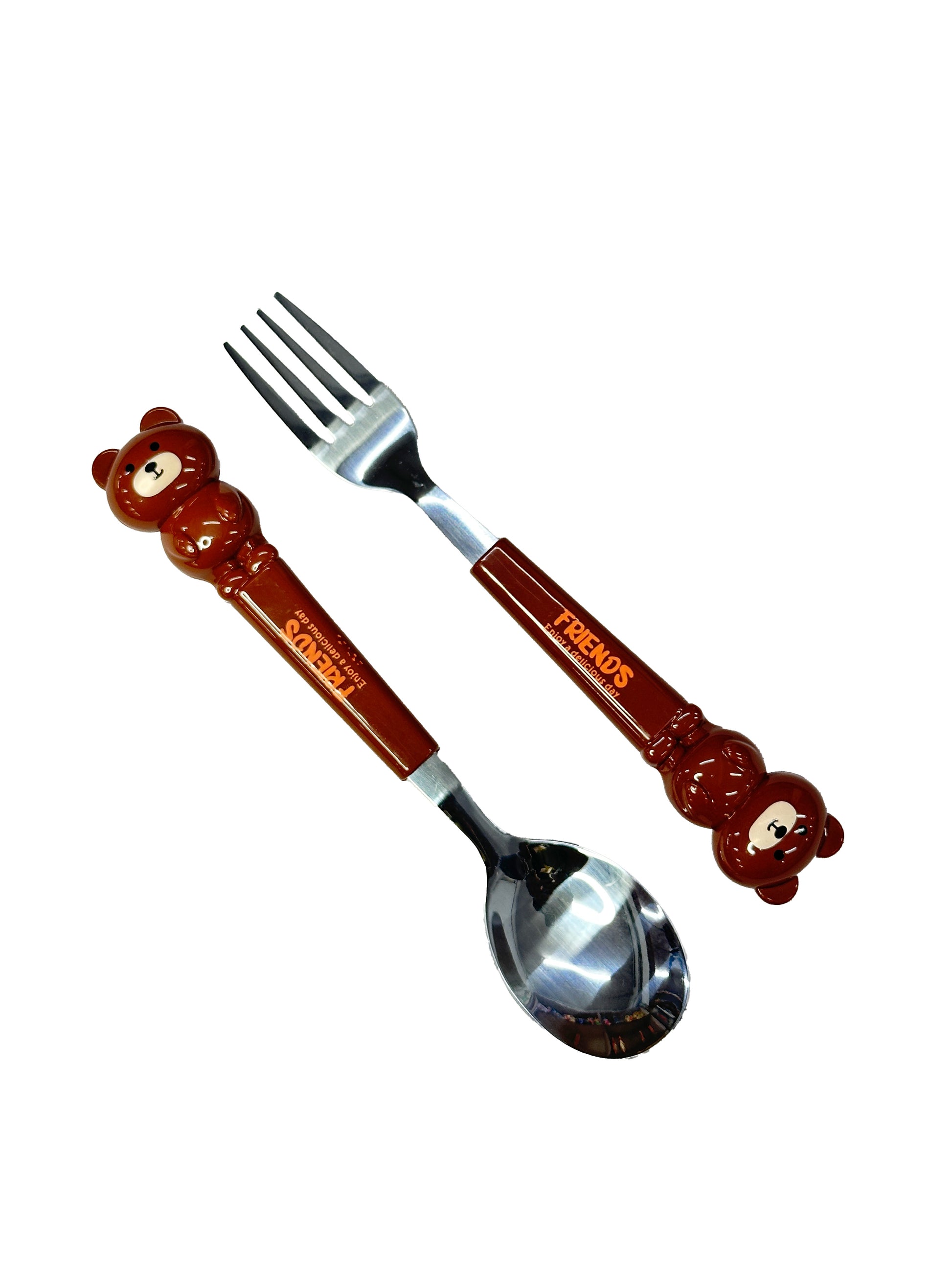 Vendly's Cute Animal Utensil Set – Bear | Stainless Steel Kids Spoon and Fork | 2-Piece Flatware Set for Children