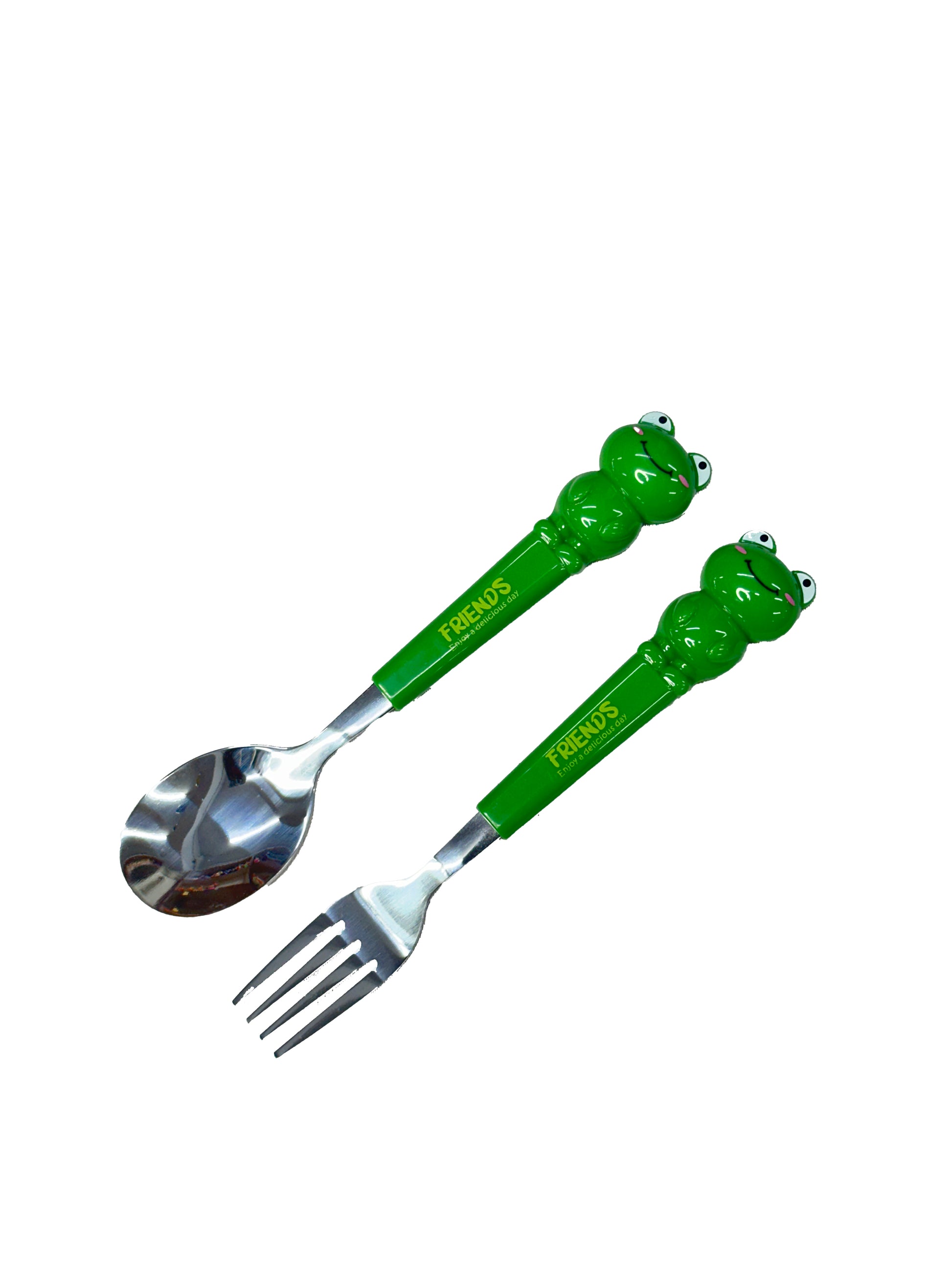 Vendly's Cute Animal Utensil Set – Frog | Stainless Steel Kids Spoon and Fork | 2-Piece Flatware Set for Children