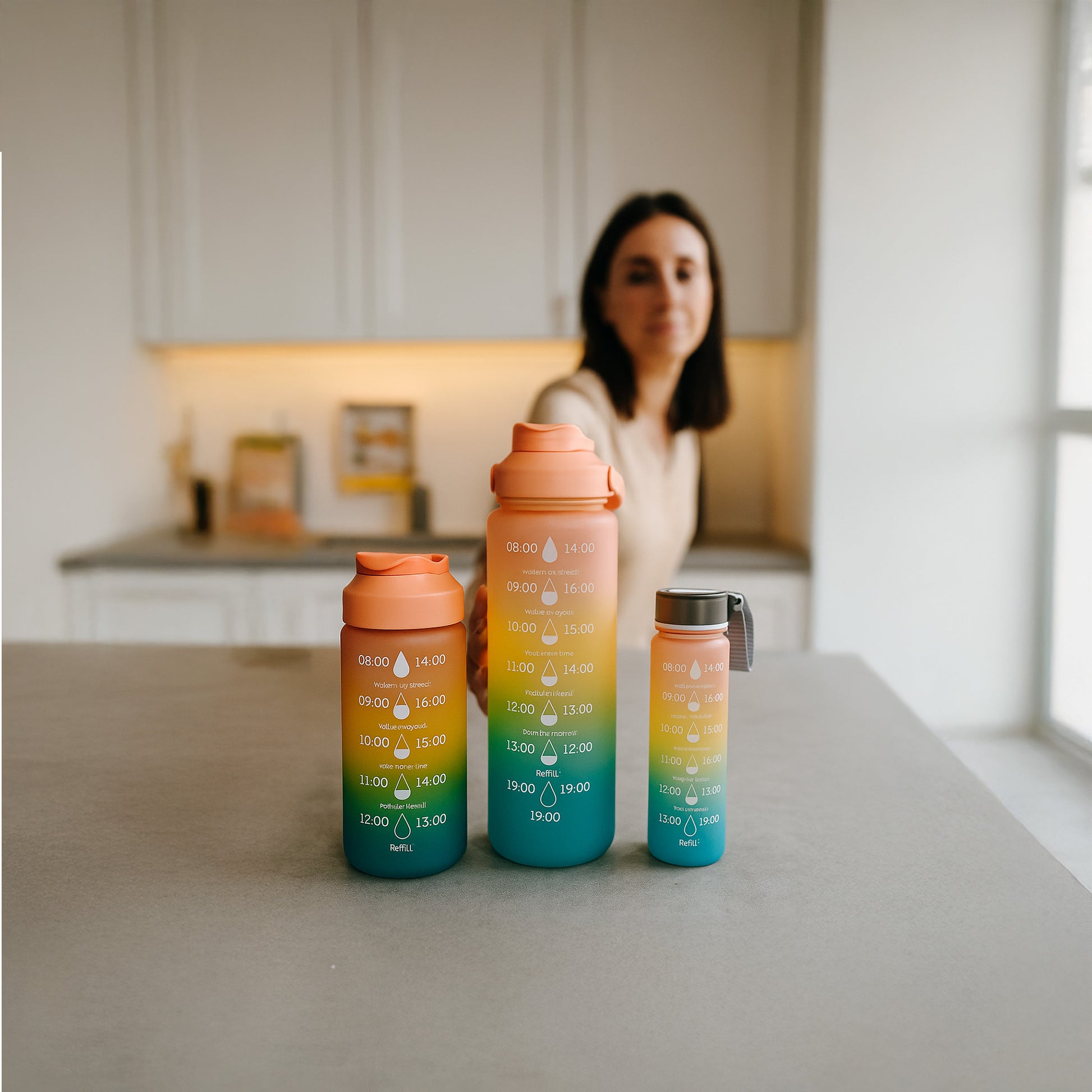 3 Motivational Water Bottles Set – Time Marker & Quotes