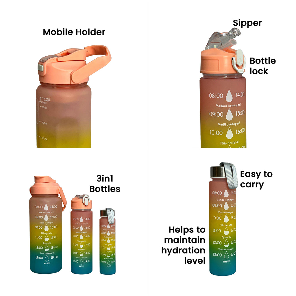 3 Motivational Water Bottles Set – Time Marker & Quotes